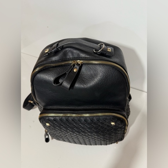 MADISON WEST Black woven pocket vegan leather Backpack with brass hardware - Picture 5 of 9